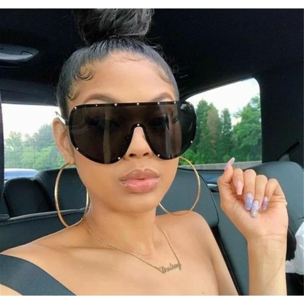 Shield Sunglasses‎ Studded Oversized Fashion Visor Sun Glasses Women Men Lentes